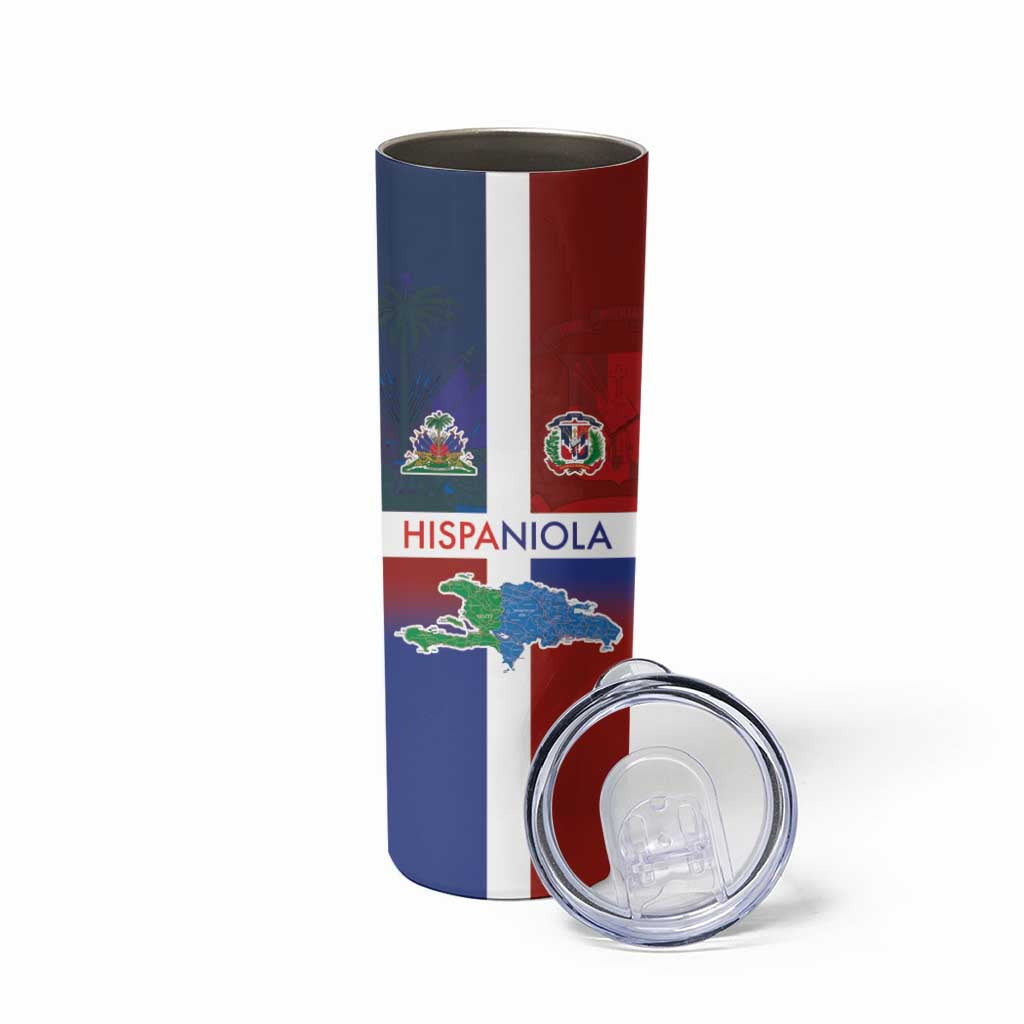 Haiti and Dominican Republic Skinny Tumbler Hispaniola with Emblems and Flag Style