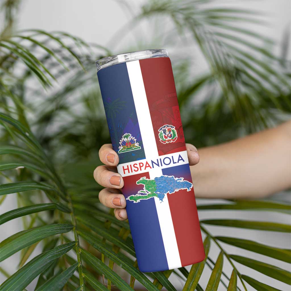 Haiti and Dominican Republic Skinny Tumbler Hispaniola with Emblems and Flag Style