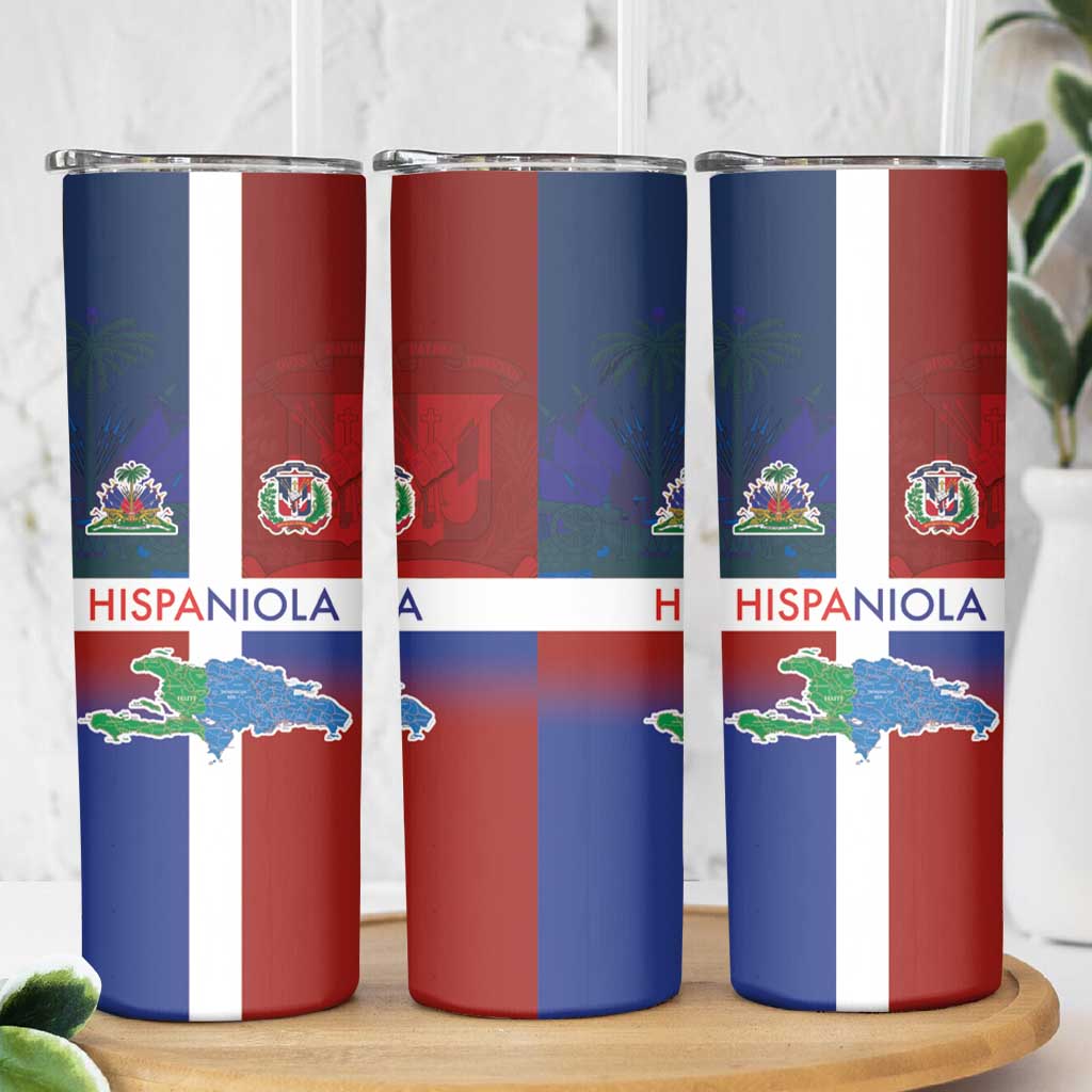Haiti and Dominican Republic Skinny Tumbler Hispaniola with Emblems and Flag Style