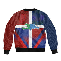 Haiti and Dominican Republic Sleeve Zip Bomber Jacket Hispaniola with Emblems and Flag Style
