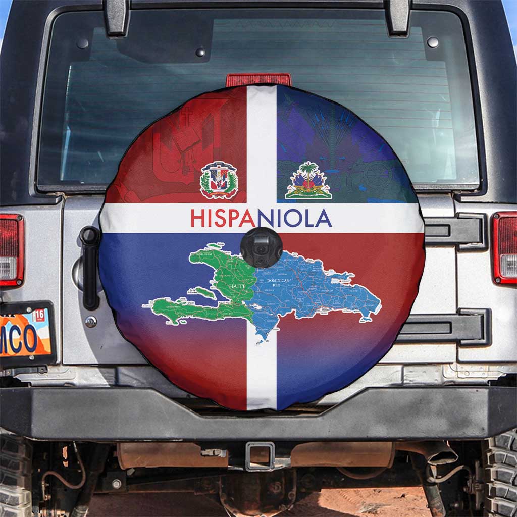 Haiti and Dominican Republic Spare Tire Cover Hispaniola with Emblems and Flag Style