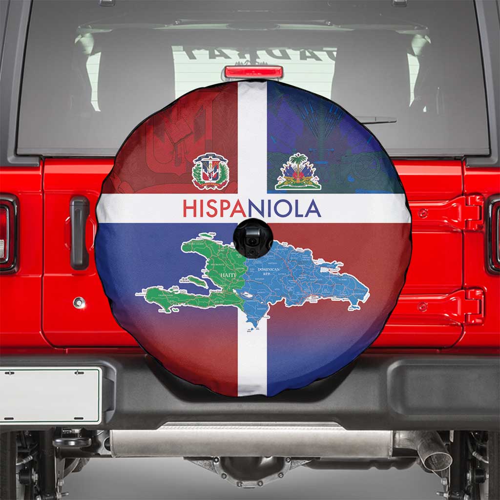 Haiti and Dominican Republic Spare Tire Cover Hispaniola with Emblems and Flag Style