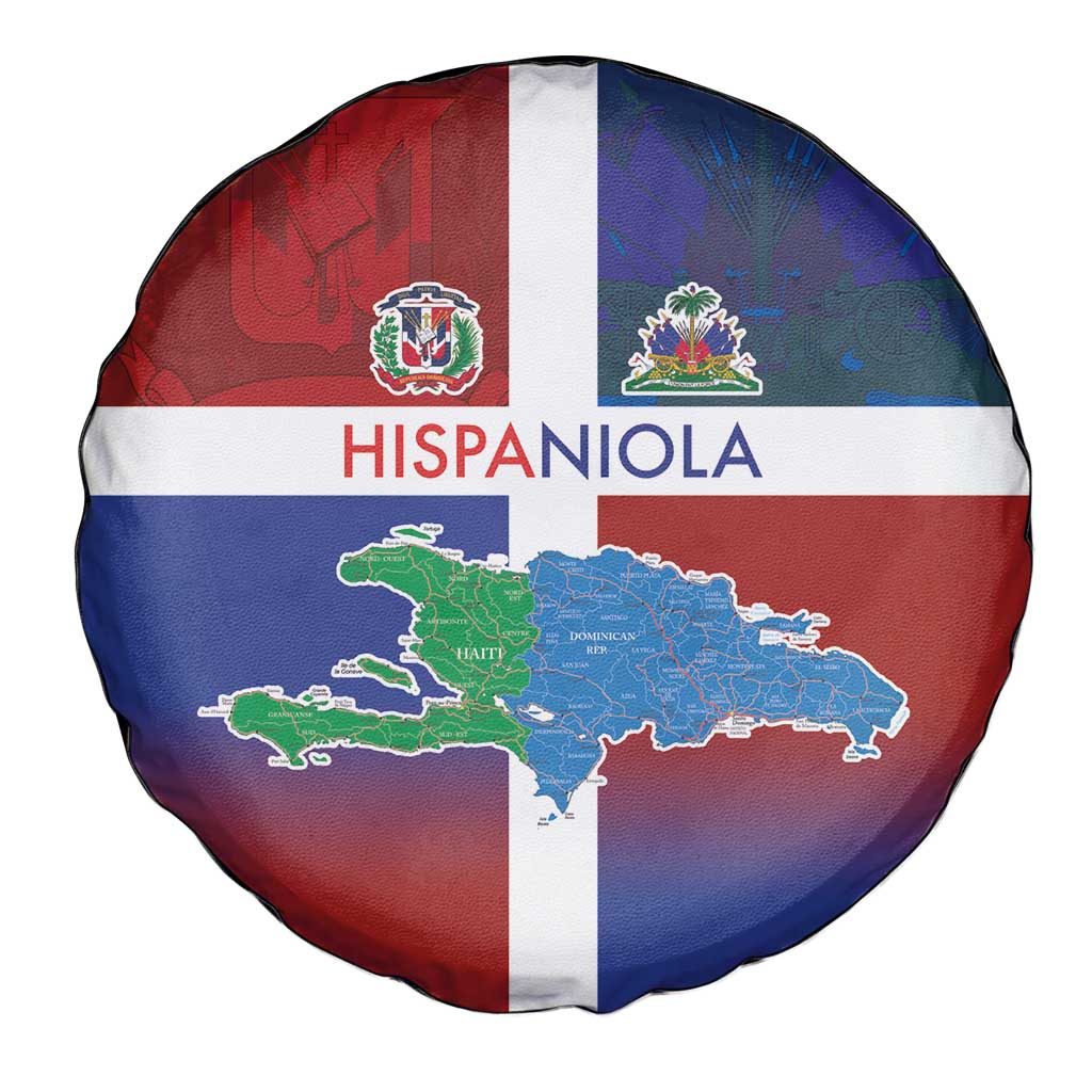 Haiti and Dominican Republic Spare Tire Cover Hispaniola with Emblems and Flag Style