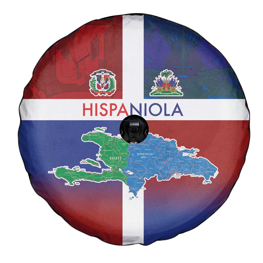 Haiti and Dominican Republic Spare Tire Cover Hispaniola with Emblems and Flag Style