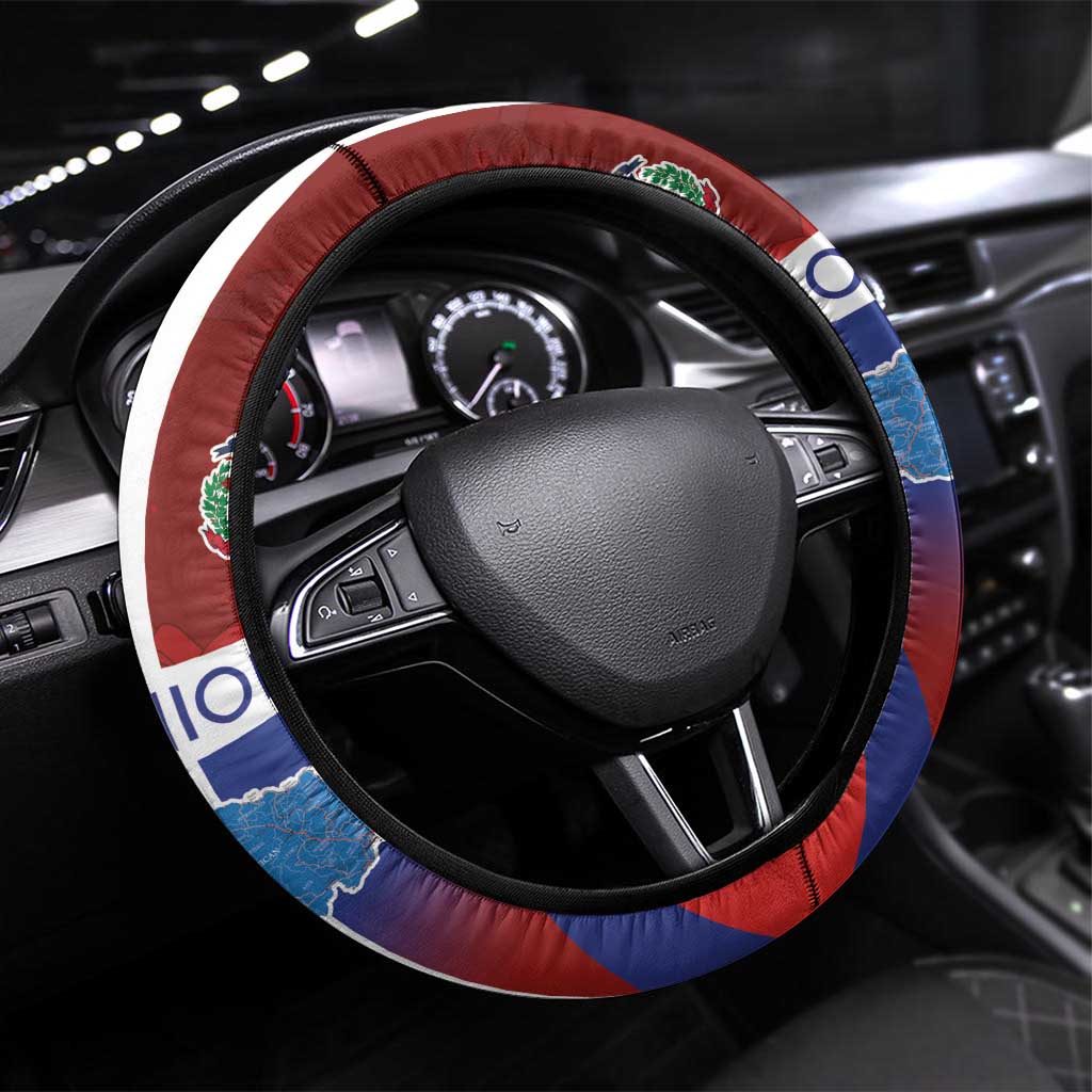 Haiti and Dominican Republic Steering Wheel Cover Hispaniola with Emblems and Flag Style