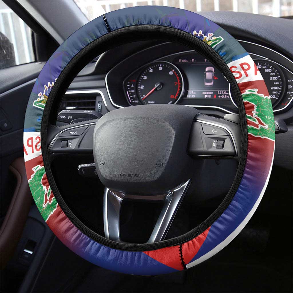 Haiti and Dominican Republic Steering Wheel Cover Hispaniola with Emblems and Flag Style