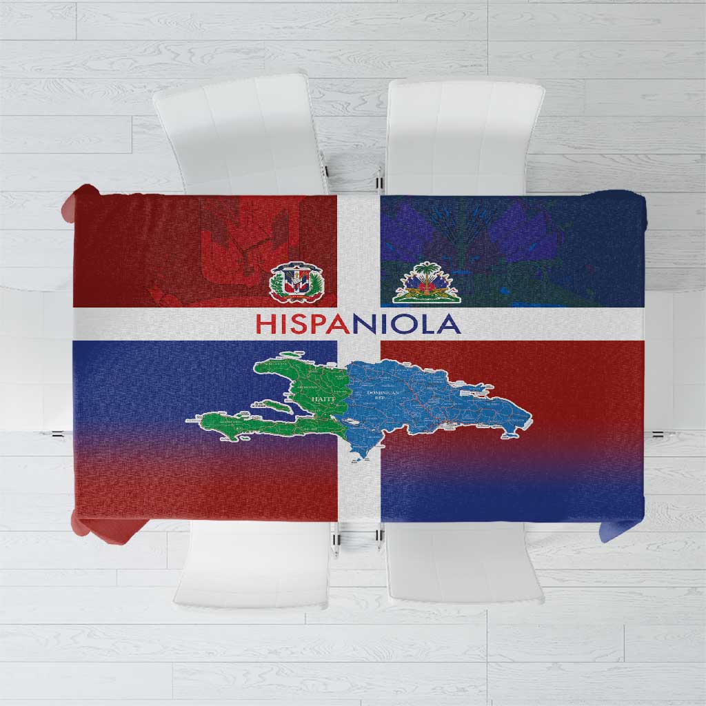 Haiti and Dominican Republic Tablecloth Hispaniola with Emblems and Flag Style