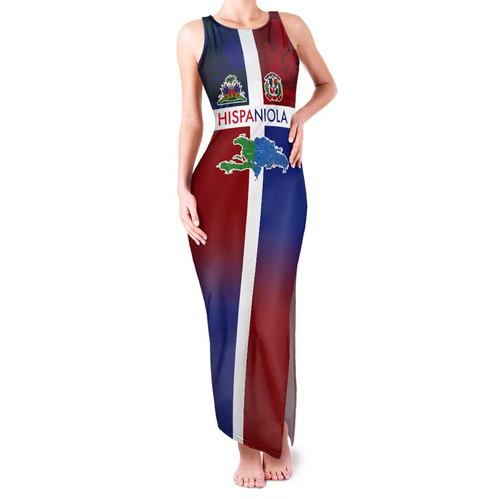 Haiti and Dominican Republic Tank Maxi Dress Hispaniola with Emblems and Flag Style