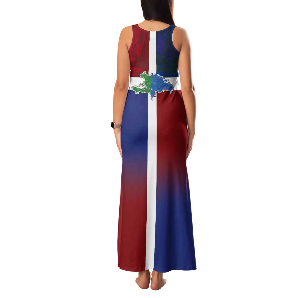 Haiti and Dominican Republic Tank Maxi Dress Hispaniola with Emblems and Flag Style