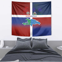 Haiti and Dominican Republic Tapestry Hispaniola with Emblems and Flag Style