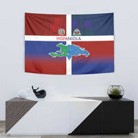 Haiti and Dominican Republic Tapestry Hispaniola with Emblems and Flag Style