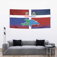 Haiti and Dominican Republic Tapestry Hispaniola with Emblems and Flag Style