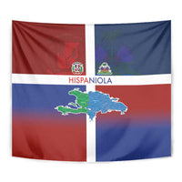 Haiti and Dominican Republic Tapestry Hispaniola with Emblems and Flag Style