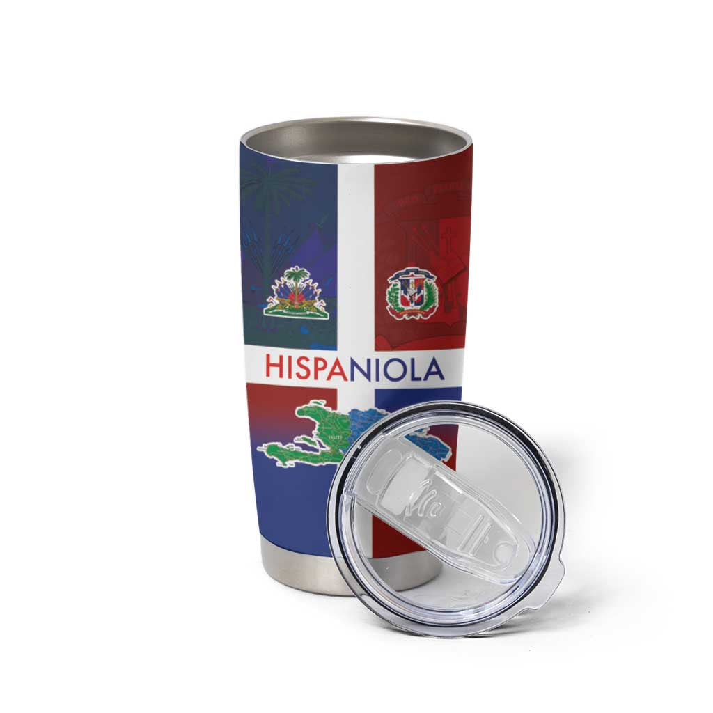 Haiti and Dominican Republic Tumbler Cup Hispaniola with Emblems and Flag Style