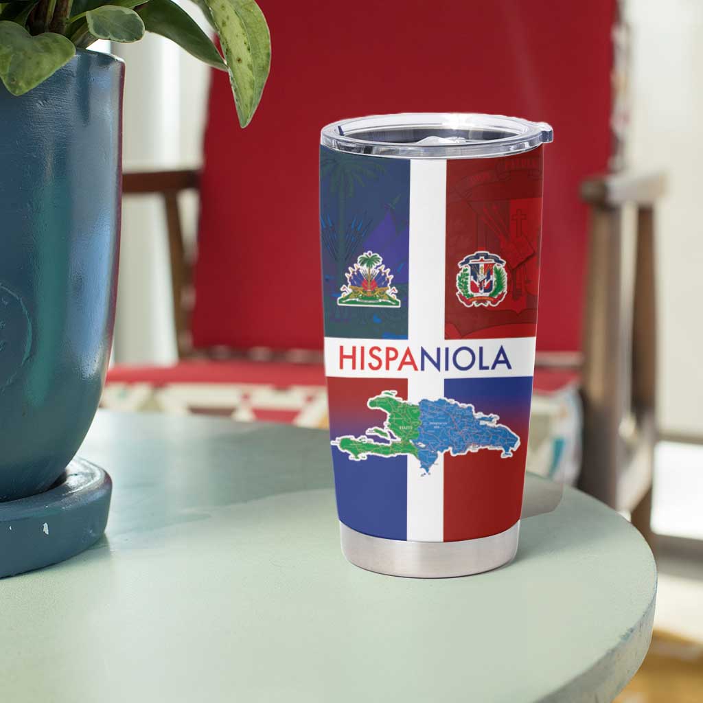 Haiti and Dominican Republic Tumbler Cup Hispaniola with Emblems and Flag Style