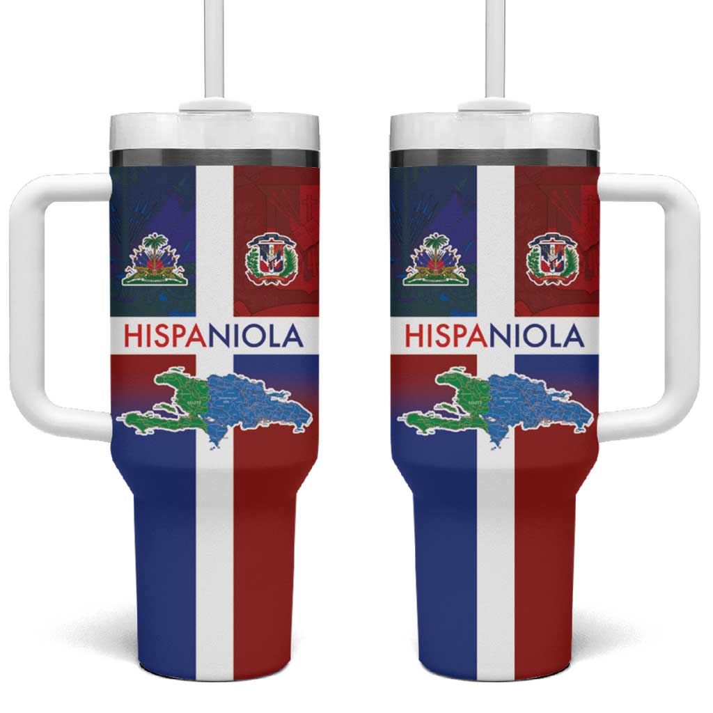 Haiti and Dominican Republic Tumbler With Handle Hispaniola with Emblems and Flag Style
