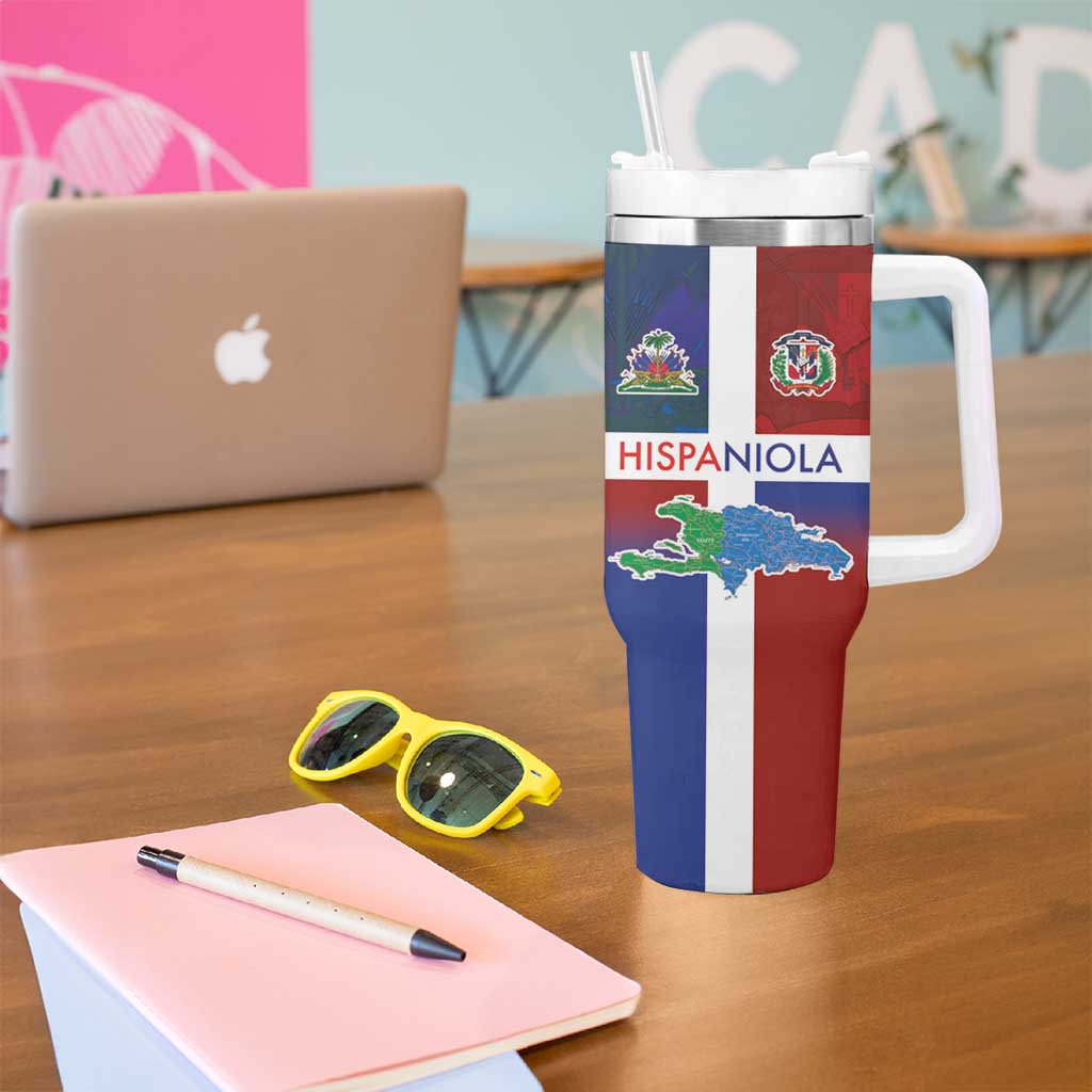 Haiti and Dominican Republic Tumbler With Handle Hispaniola with Emblems and Flag Style