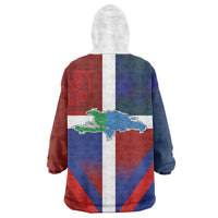 Haiti and Dominican Republic Wearable Blanket Hoodie Hispaniola with Emblems and Flag Style