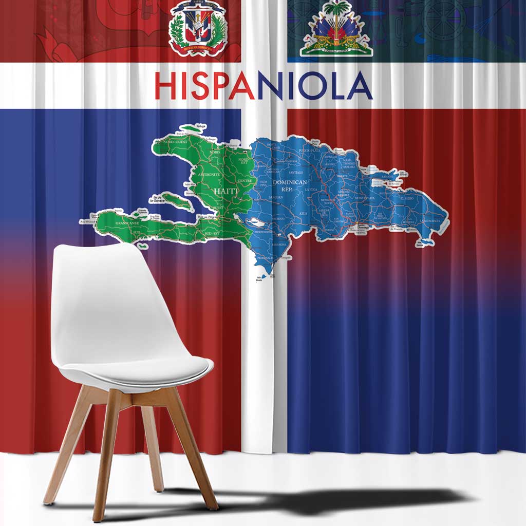 Haiti and Dominican Republic Window Curtain Hispaniola with Emblems and Flag Style