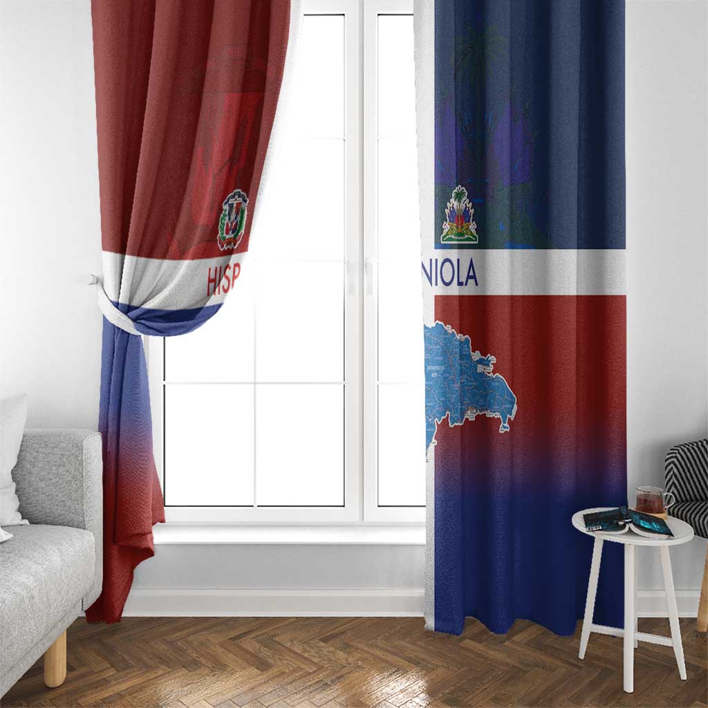 Haiti and Dominican Republic Window Curtain Hispaniola with Emblems and Flag Style