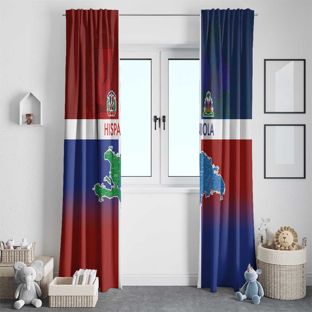 Haiti and Dominican Republic Window Curtain Hispaniola with Emblems and Flag Style