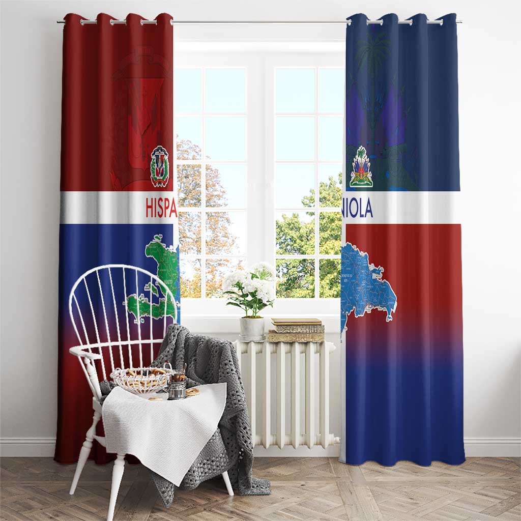 Haiti and Dominican Republic Window Curtain Hispaniola with Emblems and Flag Style