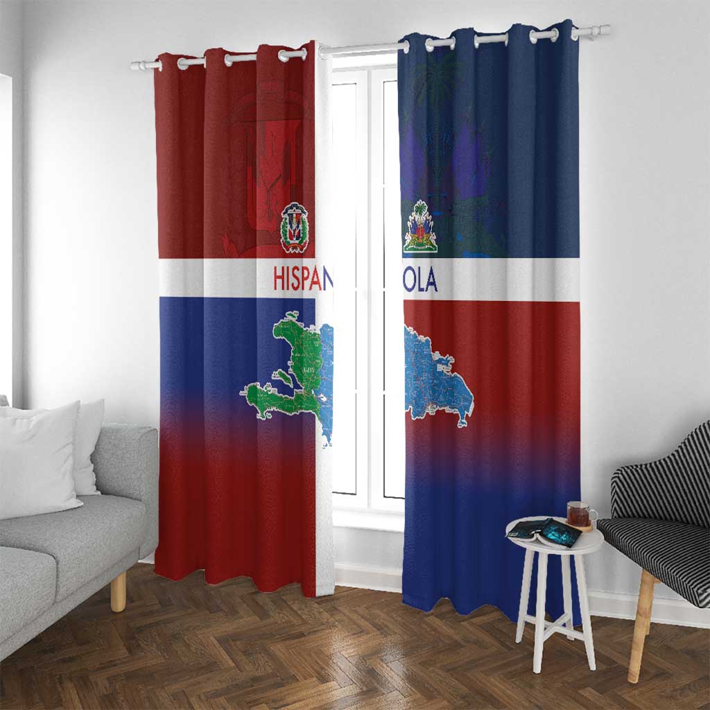 Haiti and Dominican Republic Window Curtain Hispaniola with Emblems and Flag Style