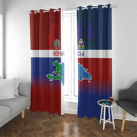 Haiti and Dominican Republic Window Curtain Hispaniola with Emblems and Flag Style
