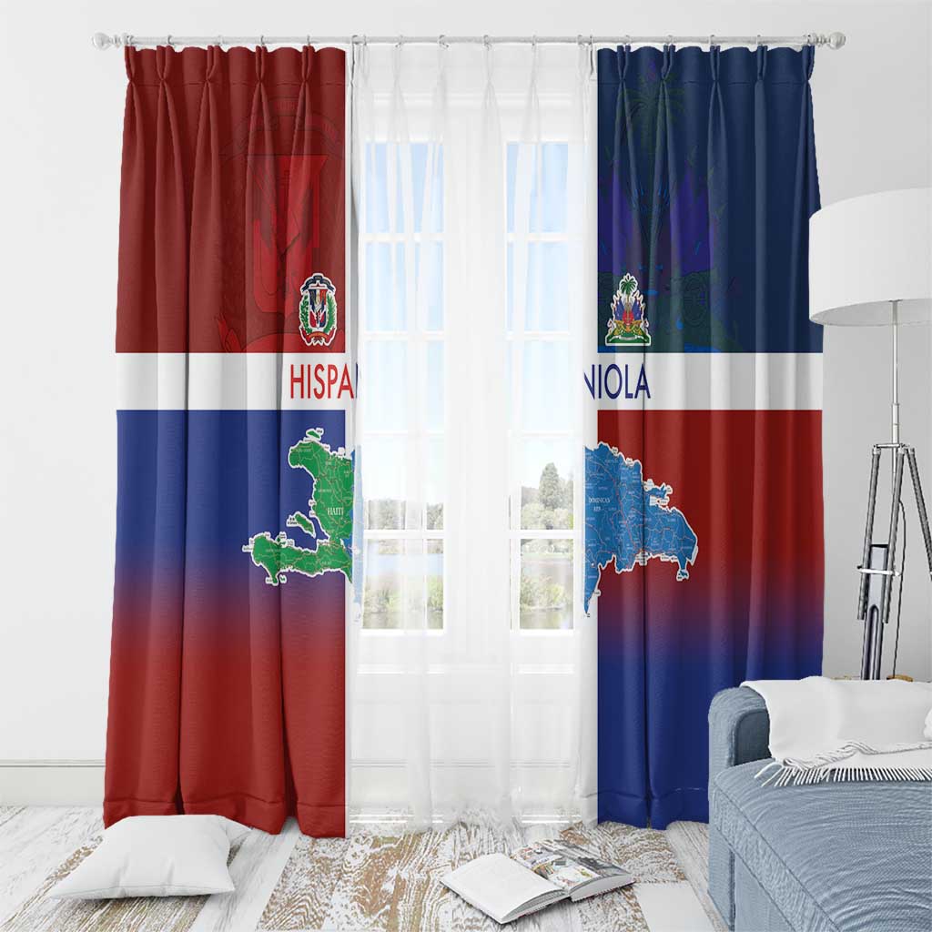 Haiti and Dominican Republic Window Curtain Hispaniola with Emblems and Flag Style
