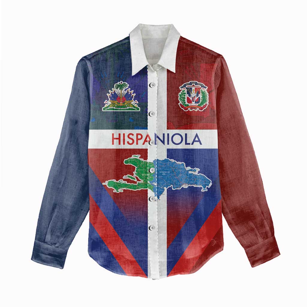 Haiti and Dominican Republic Women Casual Shirt Hispaniola with Emblems and Flag Style