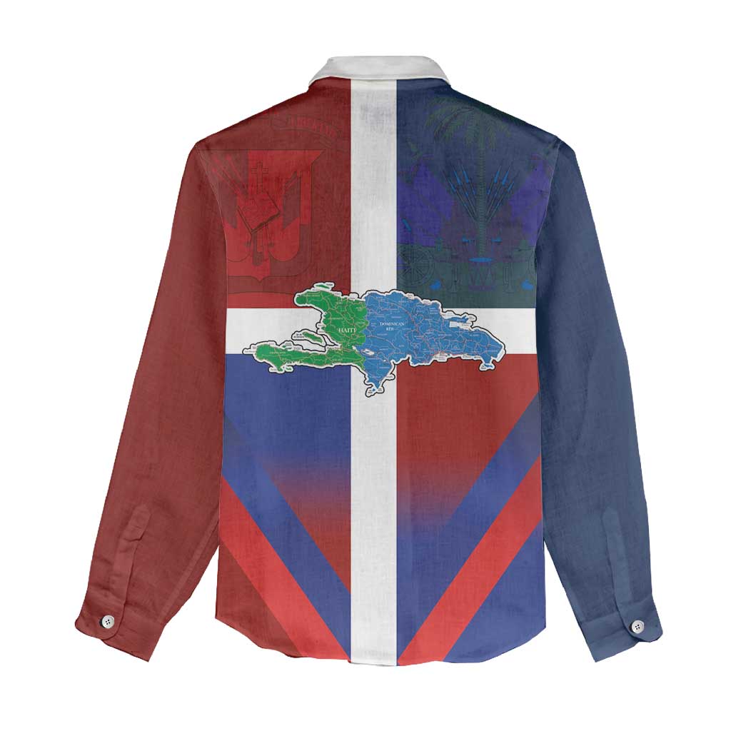 Haiti and Dominican Republic Women Casual Shirt Hispaniola with Emblems and Flag Style