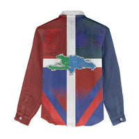 Haiti and Dominican Republic Women Casual Shirt Hispaniola with Emblems and Flag Style