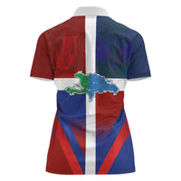 Haiti and Dominican Republic Women Polo Shirt Hispaniola with Emblems and Flag Style