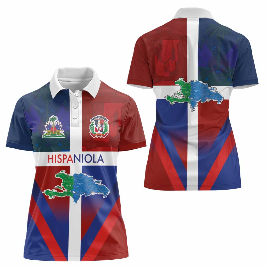 Haiti and Dominican Republic Women Polo Shirt Hispaniola with Emblems and Flag Style