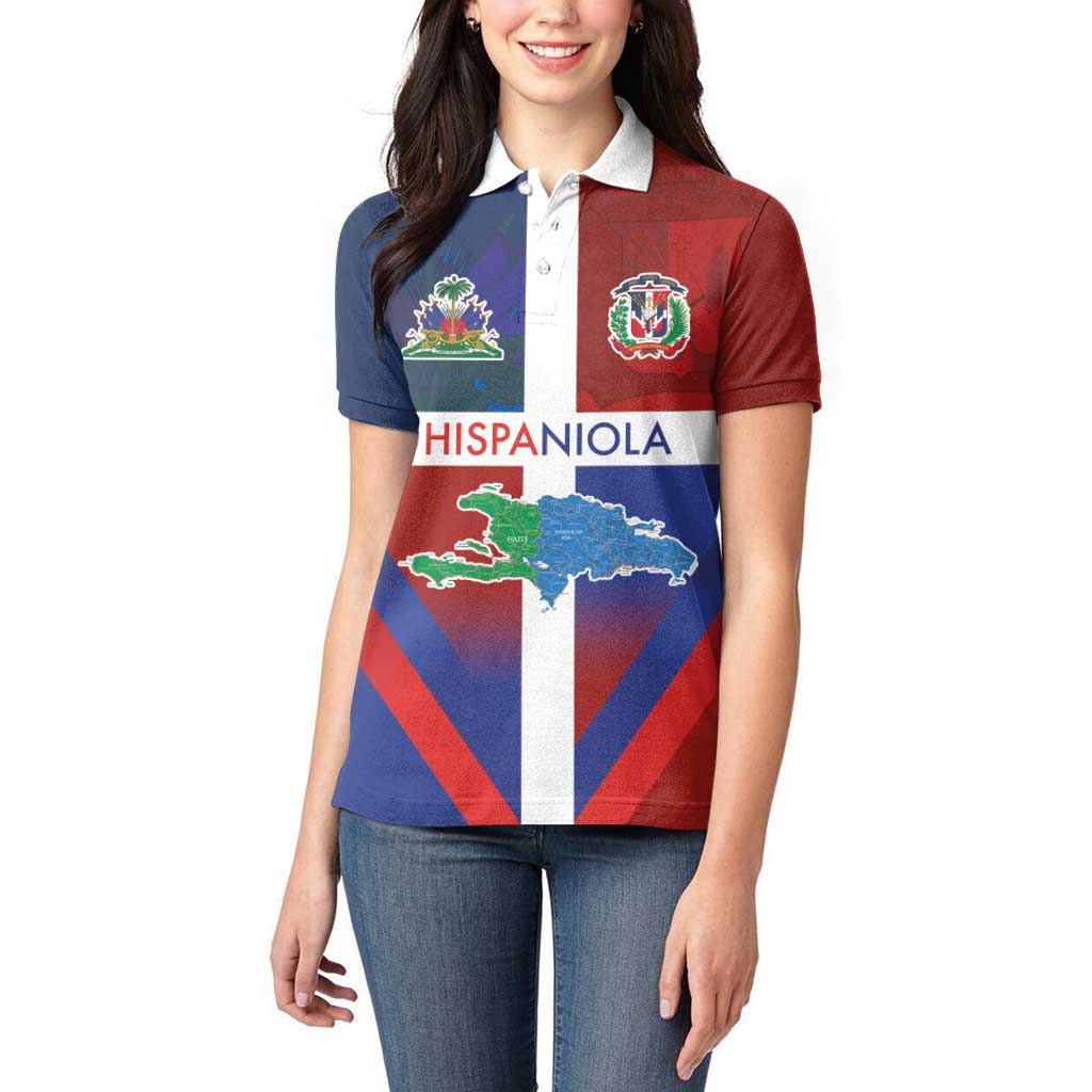 Haiti and Dominican Republic Women Polo Shirt Hispaniola with Emblems and Flag Style