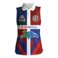 Haiti and Dominican Republic Women Sleeveless Polo Shirt Hispaniola with Emblems and Flag Style
