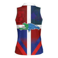 Haiti and Dominican Republic Women Sleeveless Polo Shirt Hispaniola with Emblems and Flag Style