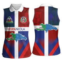 Haiti and Dominican Republic Women Sleeveless Polo Shirt Hispaniola with Emblems and Flag Style