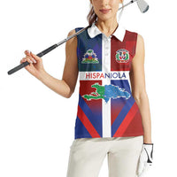 Haiti and Dominican Republic Women Sleeveless Polo Shirt Hispaniola with Emblems and Flag Style