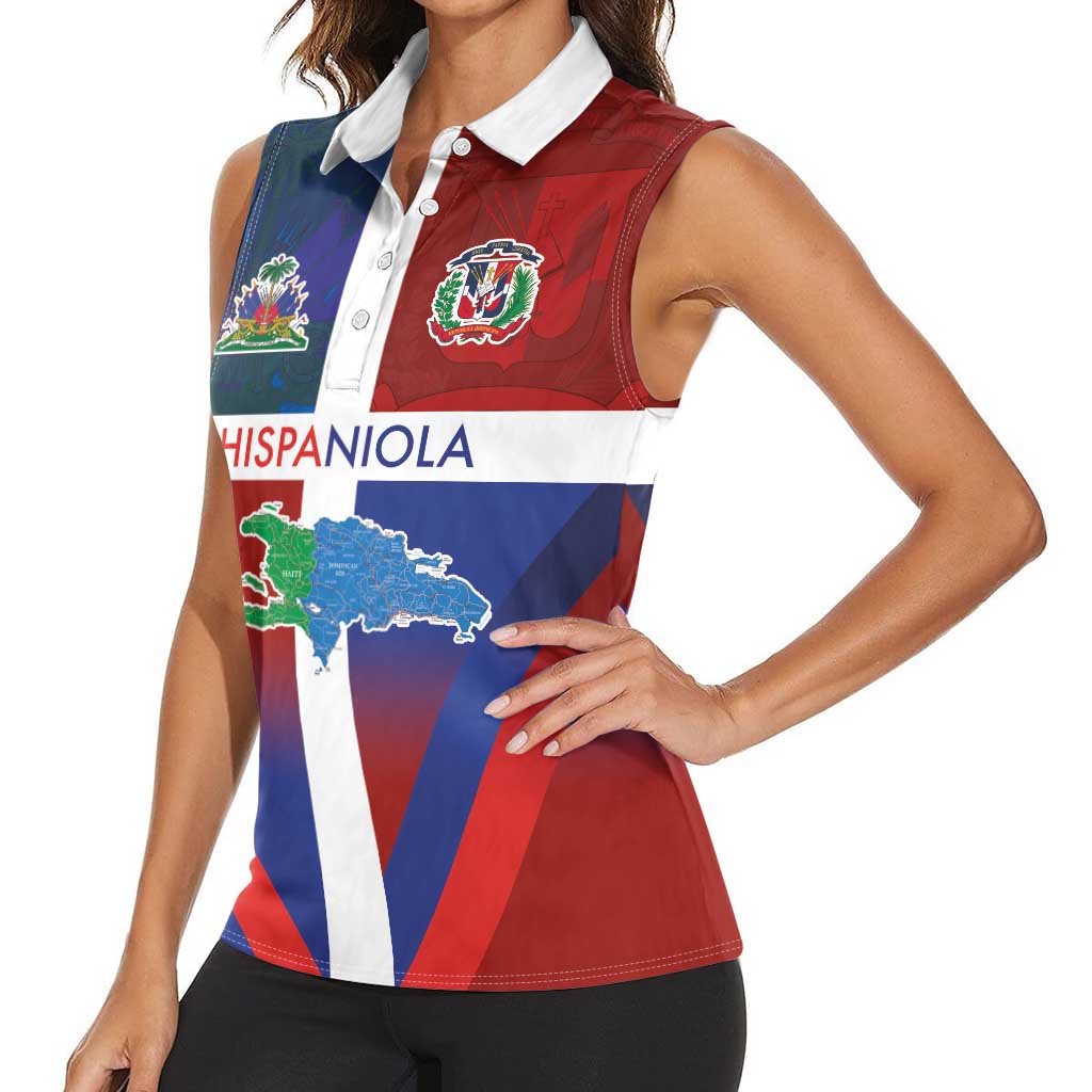 Haiti and Dominican Republic Women Sleeveless Polo Shirt Hispaniola with Emblems and Flag Style