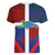 Haiti and Dominican Republic Women V-Neck T-Shirt Hispaniola with Emblems and Flag Style