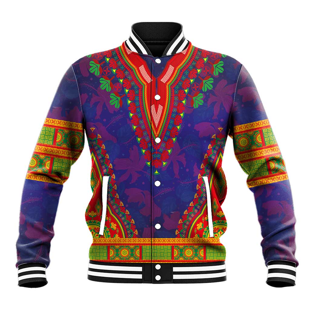 Haiti Choeblack Dashiki Style Baseball Jacket Blue Color