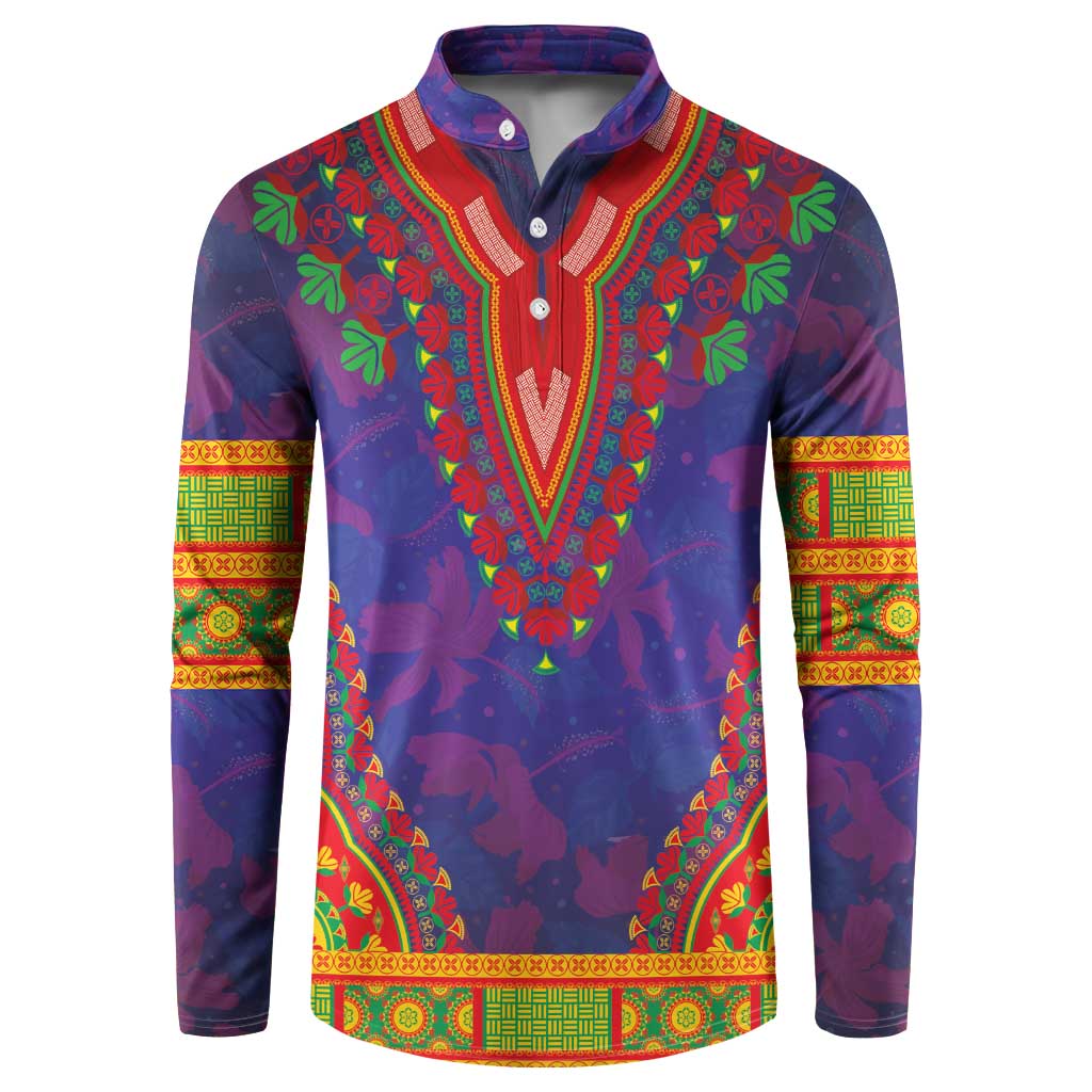 Haiti Choeblack Dashiki Style Button Sweatshirt Blue Color