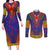 Haiti Choeblack Dashiki Style Couples Matching Long Sleeve Bodycon Dress and Long Sleeve Button Shirt Blue Color