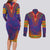 Haiti Choeblack Dashiki Style Couples Matching Long Sleeve Bodycon Dress and Long Sleeve Button Shirt Blue Color