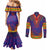Haiti Choeblack Dashiki Style Couples Matching Mermaid Dress and Long Sleeve Button Shirt Blue Color