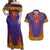 Haiti Choeblack Dashiki Style Couples Matching Off Shoulder Maxi Dress and Hawaiian Shirt Blue Color
