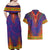 Haiti Choeblack Dashiki Style Couples Matching Off Shoulder Maxi Dress and Hawaiian Shirt Blue Color