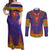 Haiti Choeblack Dashiki Style Couples Matching Off Shoulder Maxi Dress and Long Sleeve Button Shirt Blue Color