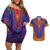 Haiti Choeblack Dashiki Style Couples Matching Off Shoulder Short Dress and Hawaiian Shirt Blue Color